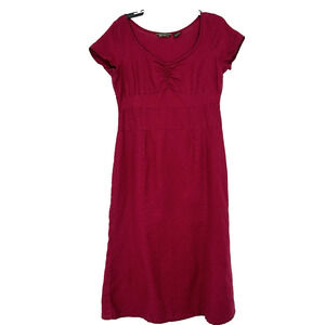 Eddie Bauer Linen Midi Dress Pink Maroon Short Sleeve A Line Minimalist Size 12